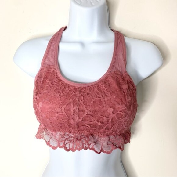 Pink Victoria's Secret VS Lace Bralette Bra cropped Pink Racerback Size Small - Picture 9 of 9